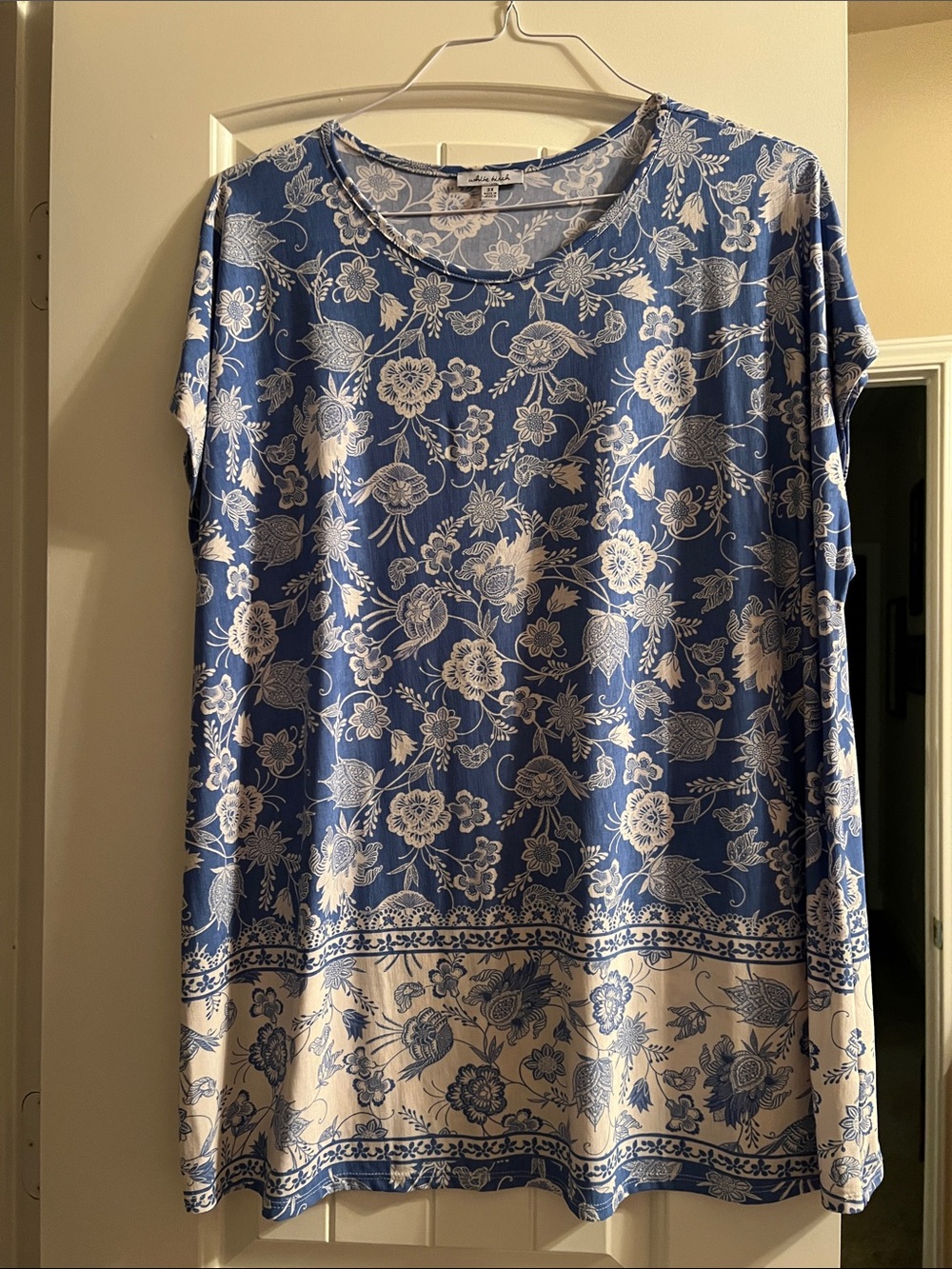 white birch Blue Floral Scoop-Neck Blouse